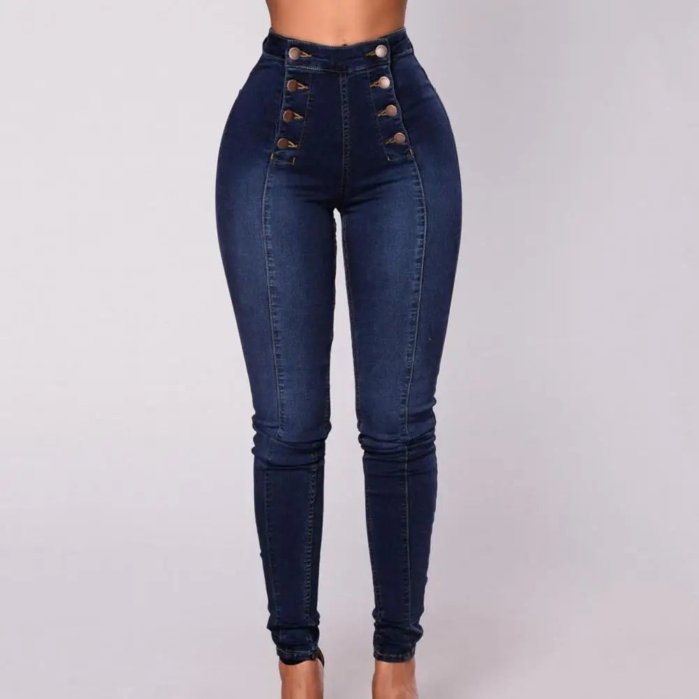 2022 Fashion High Waist Women Pencil Jeans Skinny Hip Lifting Double-breasted Slim Fit Stretchy Denim Pants Sexy Bodycon Jeans  Amaijoin