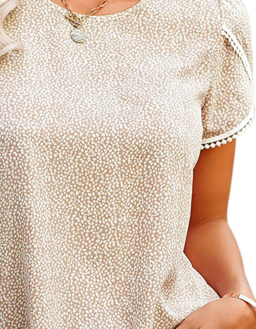 Women Summer Lace Patchwork Short Sleeve Polka Dot O-Neck Elegant T-shirt Casual Fashion Pullover Female Tops  Amaijoin