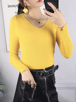 Carregue a imagem no visualizador da Galeria, 2024 Autumn Winter Women Solid Rib Knit V Neck Stripe Pull Sweater Femme Y2k Long Sleeve Pullover Jersey Tops Fashion Clothes  Amaijoin
