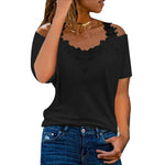 Load image into Gallery viewer, V-Neck Lace Short Sleeved T-shirt 2023 Summer Women Clothing Casual Shirt Tees Y2K Crop Clothes Elegant Female Pullover Topso  Amaijoin
