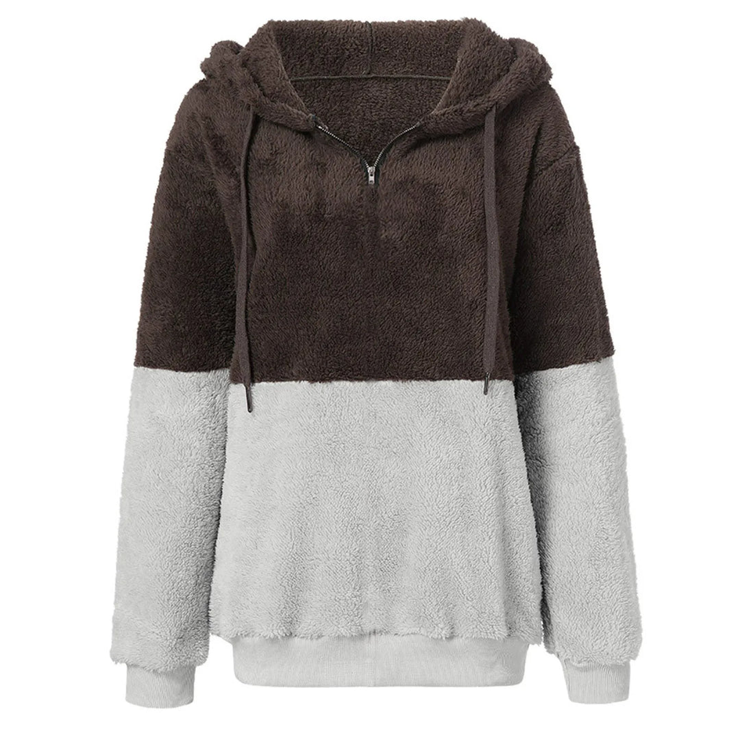 Women's pullover Women's Color Blocking Hooded Stitched Long Sleeve Zipper Plush Sweatshirts  Amaijoin