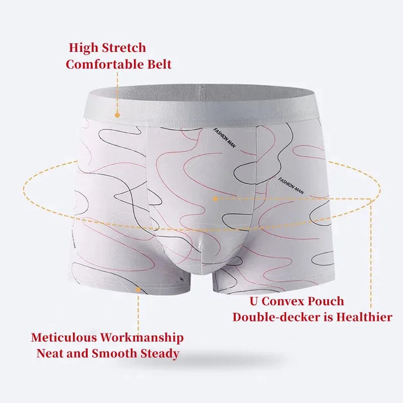 8Pcs/Lot Men's Sexy Underwear Boxer Shorts Milk Silk Soft Comfortable Fabric Fashion Print Breathable Antibacterial Men's Shorts  Amaijoin