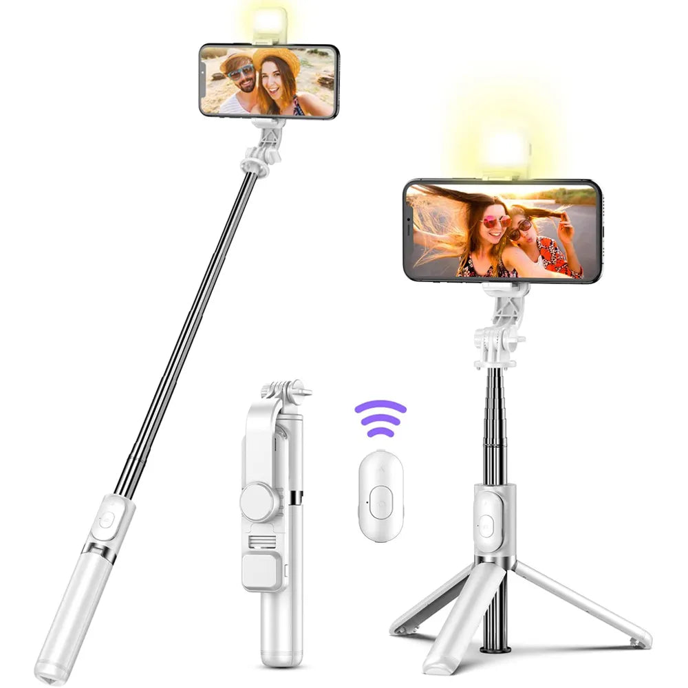 Wireless Bluetooth Selfie Stick Foldable Portable Tripod with Fill Light Shutter Remote Control for Android iPhone Smartphone  Amaijoin