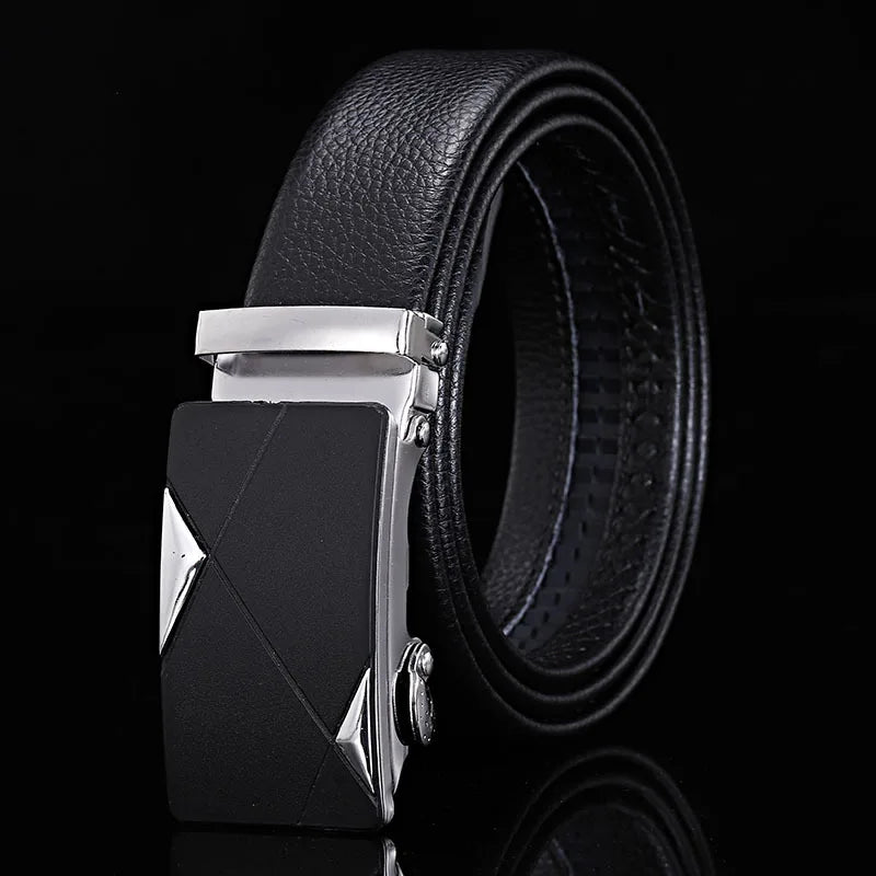 For Men Famous Work Business Black Cowskin PU Strap Men Leather Belt Metal Automatic Buckle Brand High Quality Luxury Belts  Amaijoin