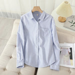 Carregue a imagem no visualizador da Galeria, Women&#39;s Casual Cotton Oxford Shirt 2023 New Woman Striped Blouse and Tops Simple Solid Lady White Blue Shirts Clothes  Amaijoin
