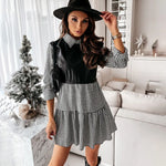 Carregue a imagem no visualizador da Galeria, Casual Long Sleeve Mini Shirt Dress For Women White 2024 Spring PU Leather Patchwork Plaid Woman Dresses Clothing Femme Robe  Amaijoin
