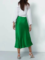 Load image into Gallery viewer, Silk Satin Skirts for Women Korean Style Champagne Office High Waist A-line Skirt Fashion Elegant Solid Long Pencil Skirt 2024  Amaijoin
