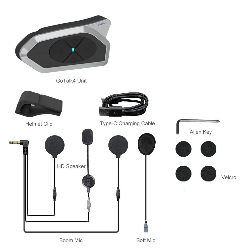 New GoTalk4 Motorcycle Helmet Bluetooth Headset 800M 2 Riders Full-duplex Helmet Interphone  BT5.1 Communicator FM + Voice Assis  Amaijoin