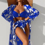 Carregue a imagem no visualizador da Galeria, 2024 Print Three Pieces Bikini Women Beach Skirt Tunics For Beach Cover Up Swimsuit Push Up Swimwear Ruffle Biquini Bathing Suit  Amaijoin
