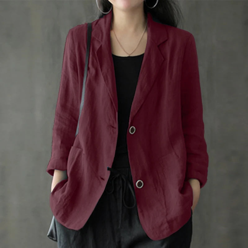 ZANZEA Women Summer Blazer Thin Stylish Long Sleeve Lapel Neck Blazer Vintage Solid Buttons Down Outwear Casual Suits Coats  Amaijoin