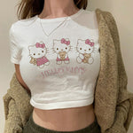 Load image into Gallery viewer, Tshirt Crop Top Hello Kitty T-shirt Kawaii T Shirt Sanrio Anime Cartoon Children Casual Clothes Y2k Cropped Tee Shirt Top  Amaijoin
