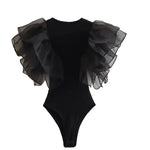 Load image into Gallery viewer, Willshela Women Fashion Black Ruffled Bodysuits Vintage O-Neck Sleeveless Female Chic Lady Tight Tops  Amaijoin
