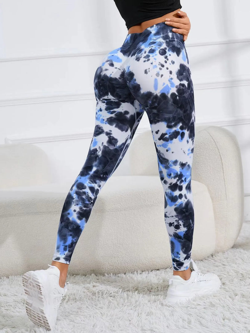 New 3D Print Tie Dye Sports Pants Women Seamless  Leggings High Waist Fitness Push Up Leggings Gym Clothing Workout Tights  Amaijoin