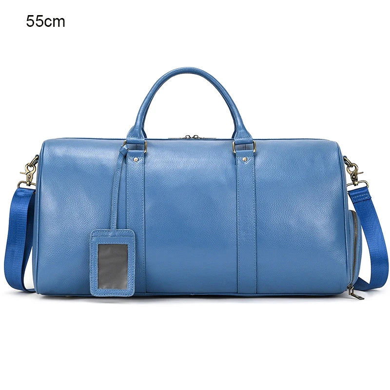 Luxury Genuine Leather Men Women Travel Bag Cow Leather Carry On Luggage Bag Travel Shoulder Bag Male Female Weekend Duffle Bag  Amaijoin