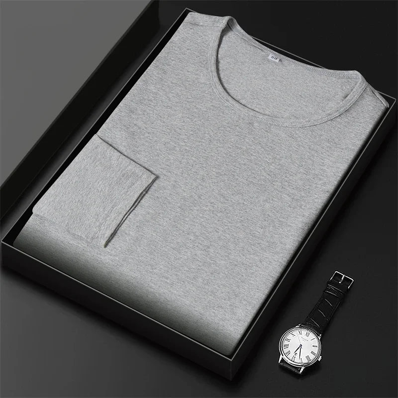 2024 Men's New Cotton Round Neck Long Sleeved T-shirt Summer Comfortable Top  Amaijoin