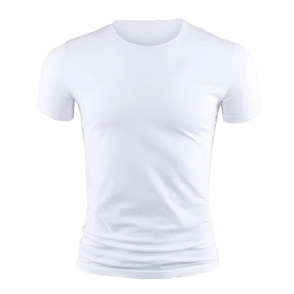 New Men's Short Sleeve T-Shirt Basic Plain Casual Gym Muscle Crew Neck T-Shirts Slim Fit Tops Tee Summer Man Clothing  Amaijoin