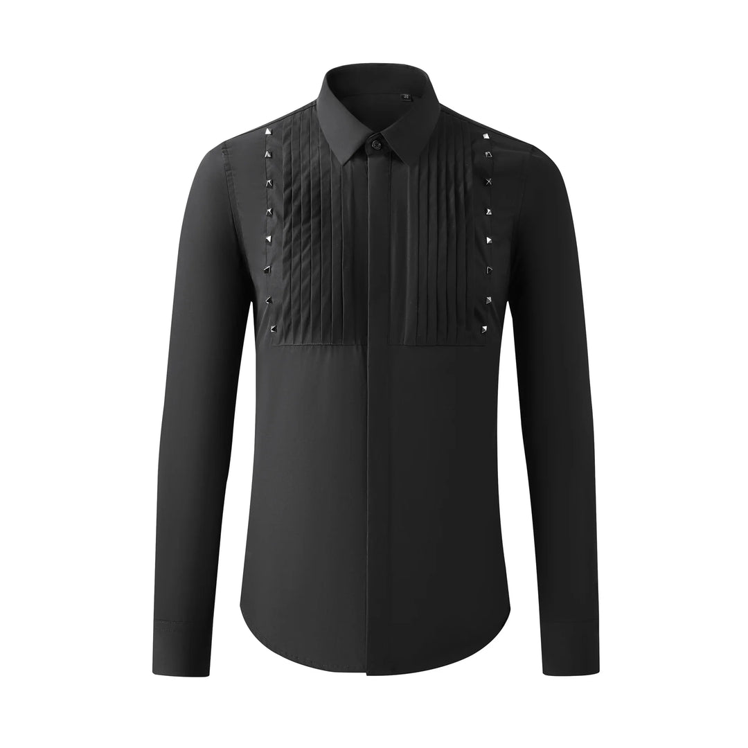 2024 Rivet Decoration Men's Long Sleeved Shirt Slim Fit Casual Shirt Business Formal Dress Shirts Banquet Party Camisa Masculina  Amaijoin