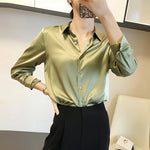 Carregue a imagem no visualizador da Galeria, All-match Satin Finish Shirts And Blouses Women Clothing Casual Top OL Long Sleeve Button Elegant Shirts French Solid Blouses  Amaijoin
