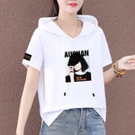 Carregue a imagem no visualizador da Galeria, Short Sleeve Summer Thin White T-shirt Women Casual Fashion Top Loose Style Polyester Fabric Cartoon Design  Amaijoin
