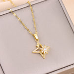 Carregue a imagem no visualizador da Galeria, New In Rotatable Zircon Crystal Lucky Star Pendant Necklaces For Women Trendy Female Stainless Steel Chain Ladies Accessories  Amaijoin
