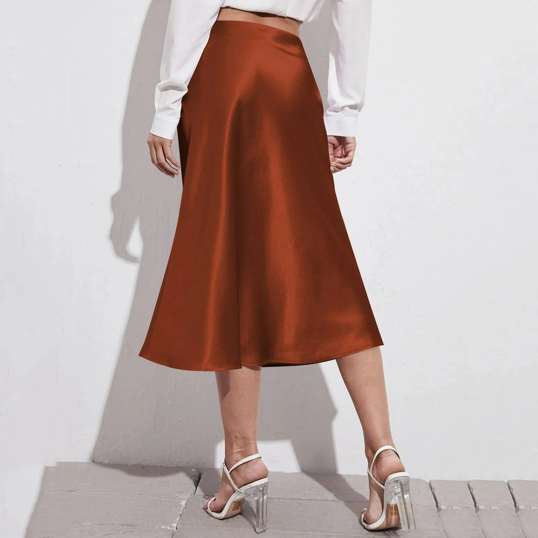 2022 Ladies Chiffon Silk Skirt Fashion Women's Midi Skirt High Waist Solid Color Satin Dress Zipper Elegant Female Summer Skirts  Amaijoin