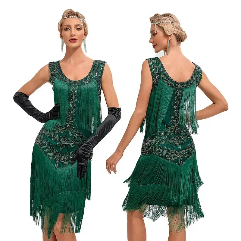 1920 European and American Retro Sequined Dress Gatsby Ball Fringed Dress Party Party Beaded Toasting Dress  Amaijoin