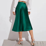 Load image into Gallery viewer, 2022 Ladies Chiffon Silk Skirt Fashion Women&#39;s Midi Skirt High Waist Solid Color Satin Dress Zipper Elegant Female Summer Skirts  Amaijoin
