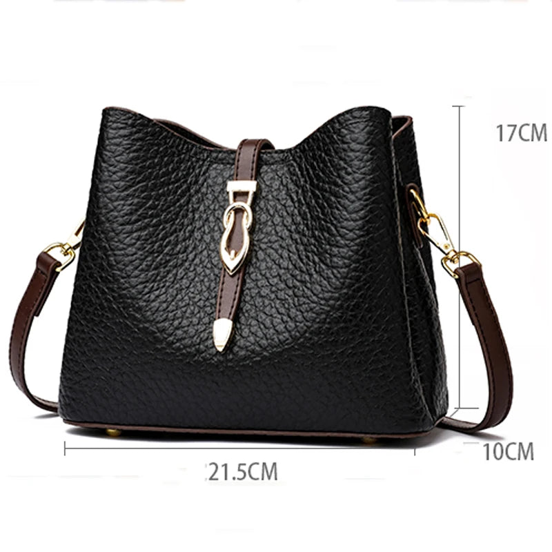 2024 High Quality Stripe High Capacity Design Lady's Fashion Shoulder Bags Wide Strap Soft Leather Women's Crossbody Bucket Bag  Amaijoin