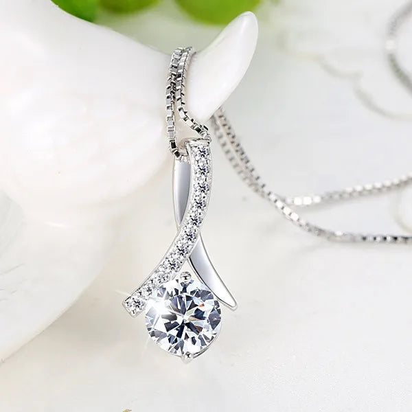 925 Sterling Silver Moon Necklace Pendant Zircon For Women Fashion Exquisite Student Girlfriend Jewelry Accessories Heart Gift  Amaijoin