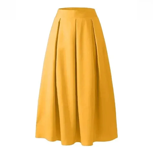 2022 European American Trade Wish Cross-border Solid Color High-waisted Skirt Long Dress Pleats  Amaijoin