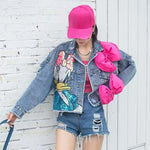 Carregue a imagem no visualizador da Galeria, 2024 New Women Coat Cartoon Sticker Embroidered Sequin Short Denim Jacket Loose Bowknot Top  Amaijoin
