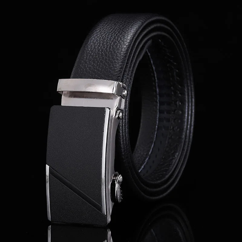 For Men Famous Work Business Black Cowskin PU Strap Men Leather Belt Metal Automatic Buckle Brand High Quality Luxury Belts  Amaijoin