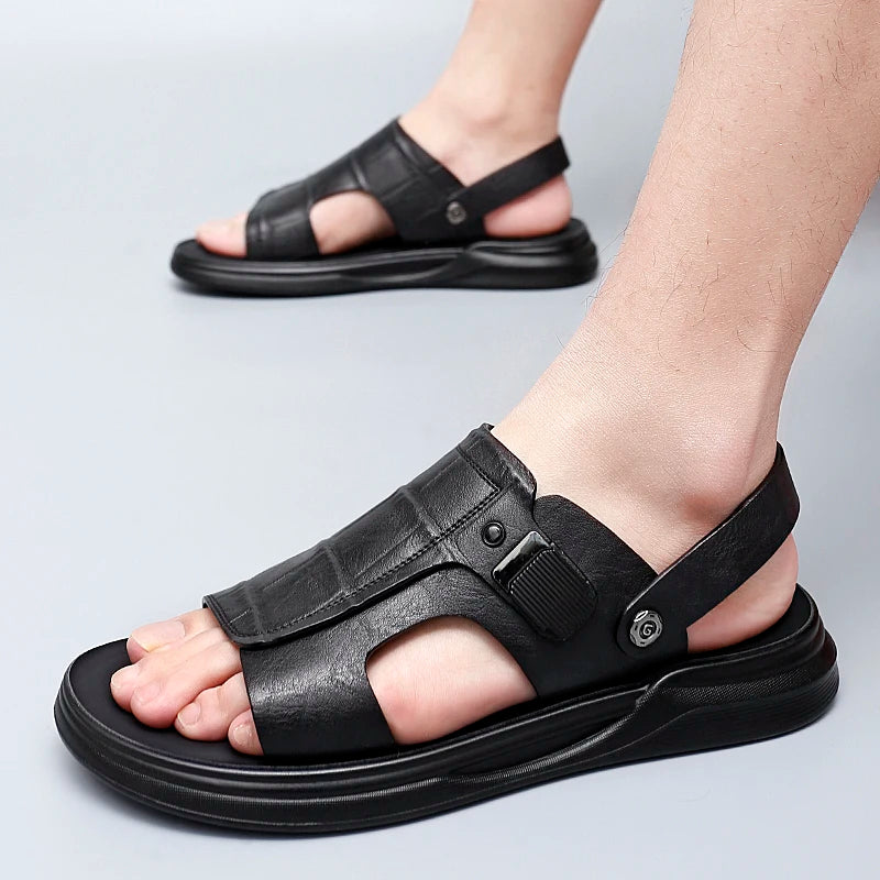 2023 High Quality Half Drag Men's Sandals Leather Men Shoes Casual Comfortable Open Toe Sandals Soft Beach Footwear Male Shoes  Amaijoin