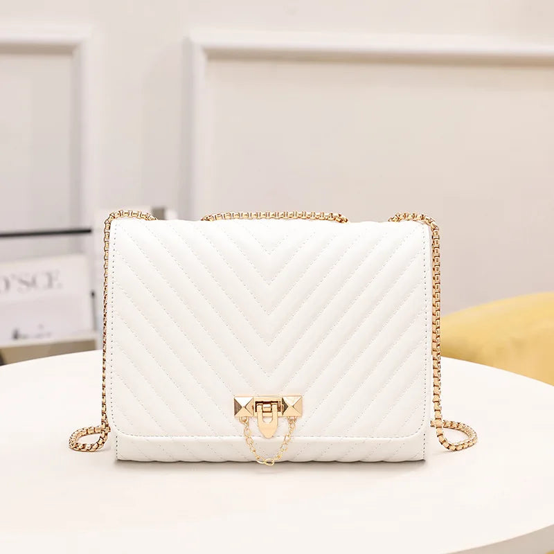 2023 trendy fashion high-end texture diamond pattern embroidered lock chain single shoulder women's bag casual crossbody bag  Amaijoin