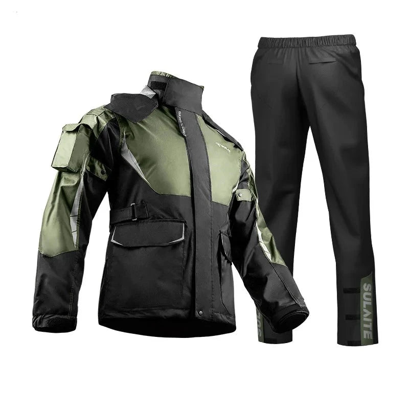 SULAITE Men Women Waterproof Motorcycle Rider Raincoat Suit  Set Reflective Light Raincoat For Riding Jacket Pants Set  Amaijoin