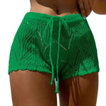 Load image into Gallery viewer, Women Beach Shorts Hollow Out Knitted Lace Drawstring Summer Bikini Pants Crochet Knit Swim Beach Wear Cover Up Juicy-buttocks  Amaijoin
