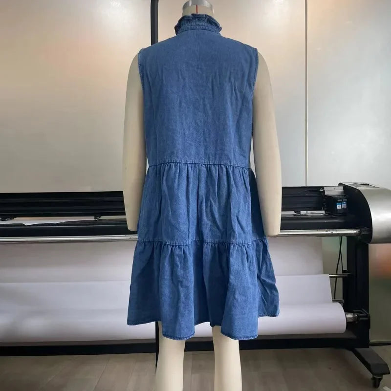 2024 Spring/Summer Denim Dress Loose V-neck A-hem Strap Tank Top Sleeveless Denim Dress New Style Birthday Dress for Women YDL32  Amaijoin