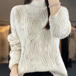 Carregue a imagem no visualizador da Galeria, 100% Australian Wool Sweater Solid Color Knitted Hollow Half High Collar Women&#39;s Pullover Sweater Slim Fit Exquisite Thin Style  Amaijoin
