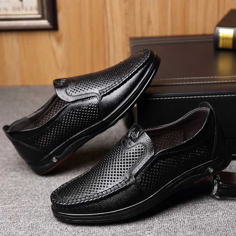 Men's Summer Loafers Shoes Genuine Leather Soft Man Casual Slip-on Cutout Shoes Cowhide Summer Loafers 2023  Amaijoin