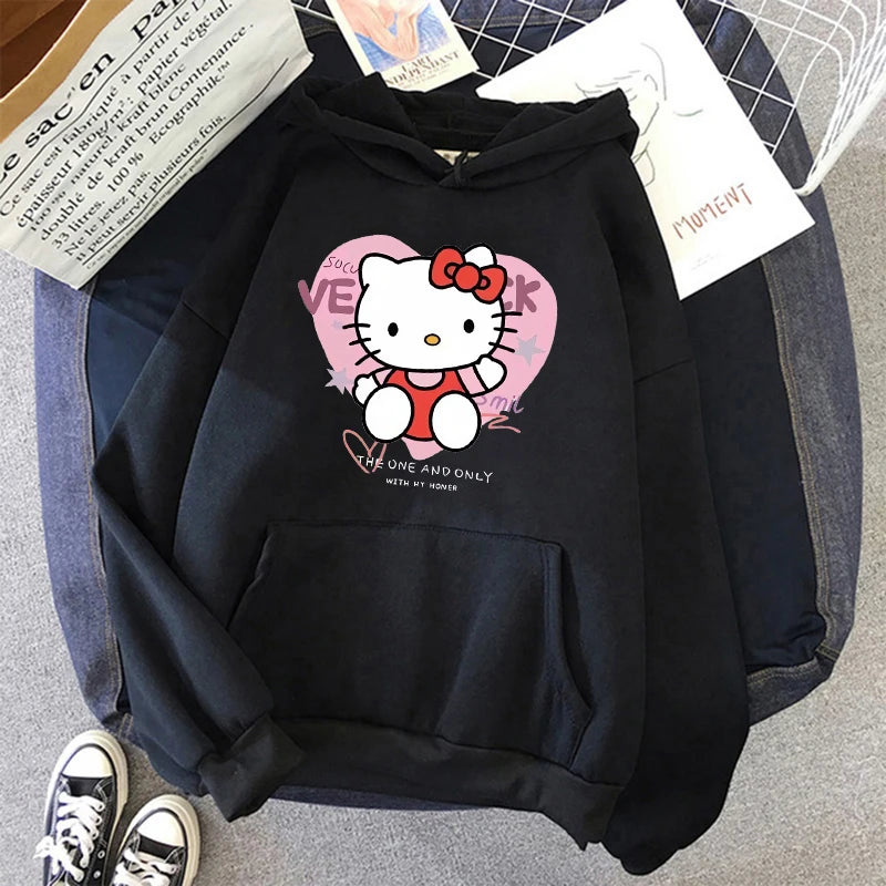 Women 90s Y2k 2000s Hoodies Hello Kitty Hip Hop Hoodie Sanrio Sweatshirt Clothes Tops Sweatshirt Clothing Streetwear  Amaijoin