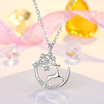 Carregue a imagem no visualizador da Galeria, 925 Sterling Silver Moon Necklace Pendant Zircon For Women Fashion Exquisite Student Girlfriend Jewelry Accessories Heart Gift  Amaijoin
