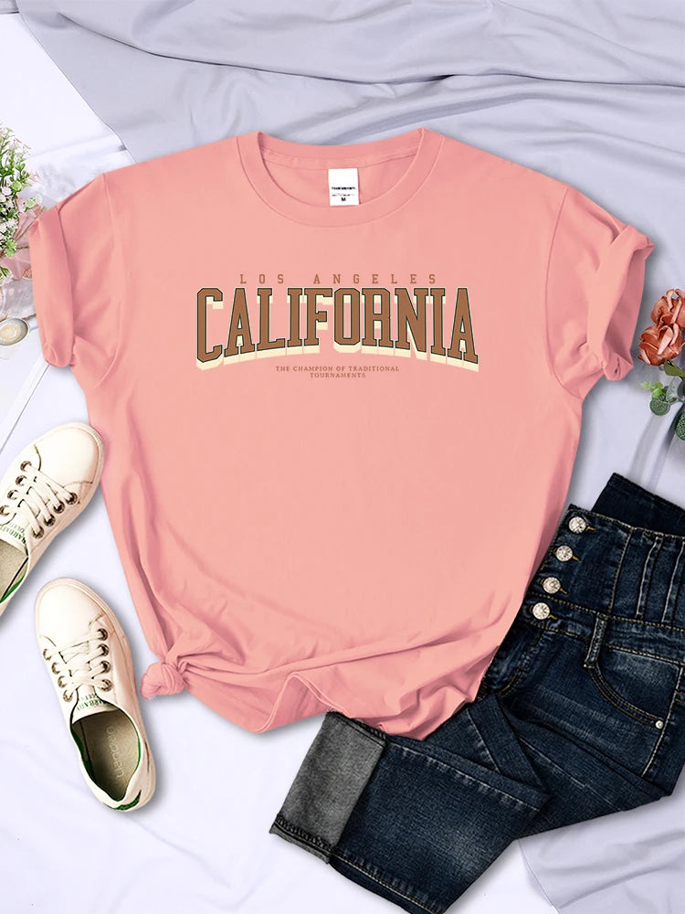 Los Angeles California The Winnerof Tournaments T-Shirt Women Summer Breathable T Shirts Street Clothes Simple Soft Short Sleeve  Amaijoin