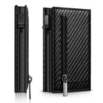 Carregue a imagem no visualizador da Galeria, Men&#39;s Carbon Fiber Magnetic Card Holder PU Leather RFID Three-fold Automatic Card Holder With Zipper Coin Purse AirTag Wallet  Amaijoin
