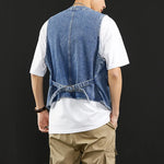 Load image into Gallery viewer, TFETTERS Summer New Denim Vest Men Japanese Casual Loose Washed Old Sleeveless Coat Fashion Solid Color Collarless Denim Jacket  Amaijoin
