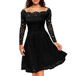 Carregue a imagem no visualizador da Galeria, Women&#39;s Dresses Summer Dresses Hollow Out Long-Sleeve Waist A-Line Big Swing Lace with Lining Dress Flowy Dresses  Amaijoin
