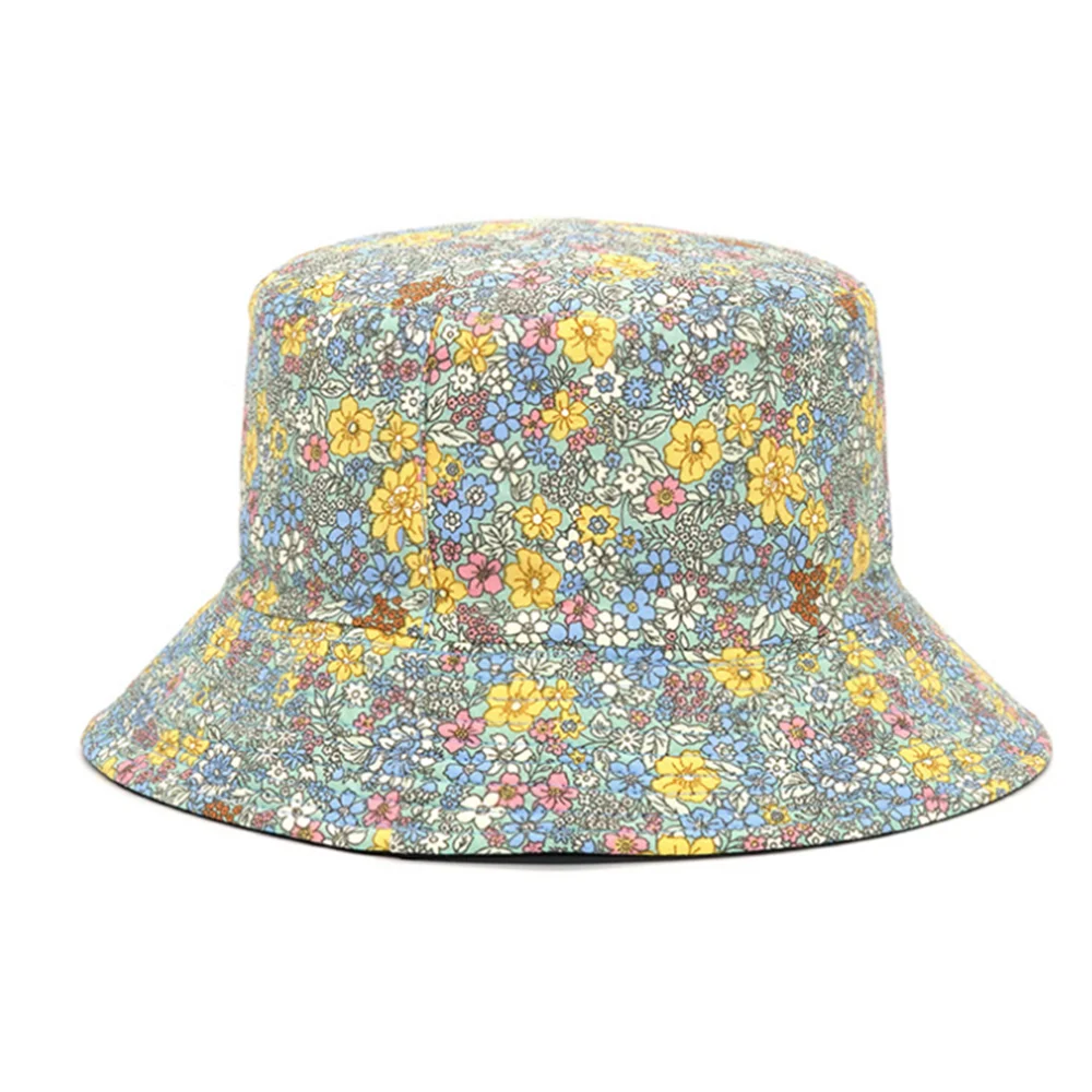 Spring and Summer Small Floral Print Bucket Hat Trend Flower Double-Sided Male Wild Basin  Sun  Woman Cap  Amaijoin