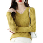 Carregue a imagem no visualizador da Galeria, Women Sweater Long Sleeve Top Knitted Pullover V-Neck Fashion Sweater Woman Winter 2022 Basic Female Clothing Soild OL Sweaters  Amaijoin
