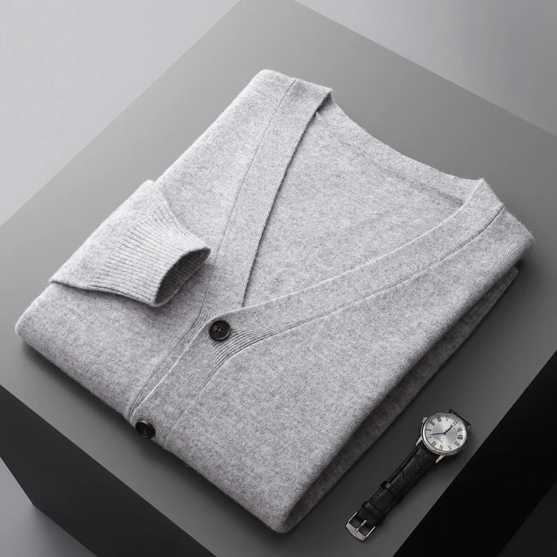 100% merino wool men's cardigan cashmere sweater autumn and winter new knitted coat solid color long sleeve high quality coat  Amaijoin