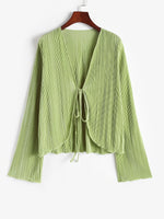 Carregue a imagem no visualizador da Galeria, European and American Korean version of the slim V-neck chest with umbilical short pleated knit cardigan  Amaijoin
