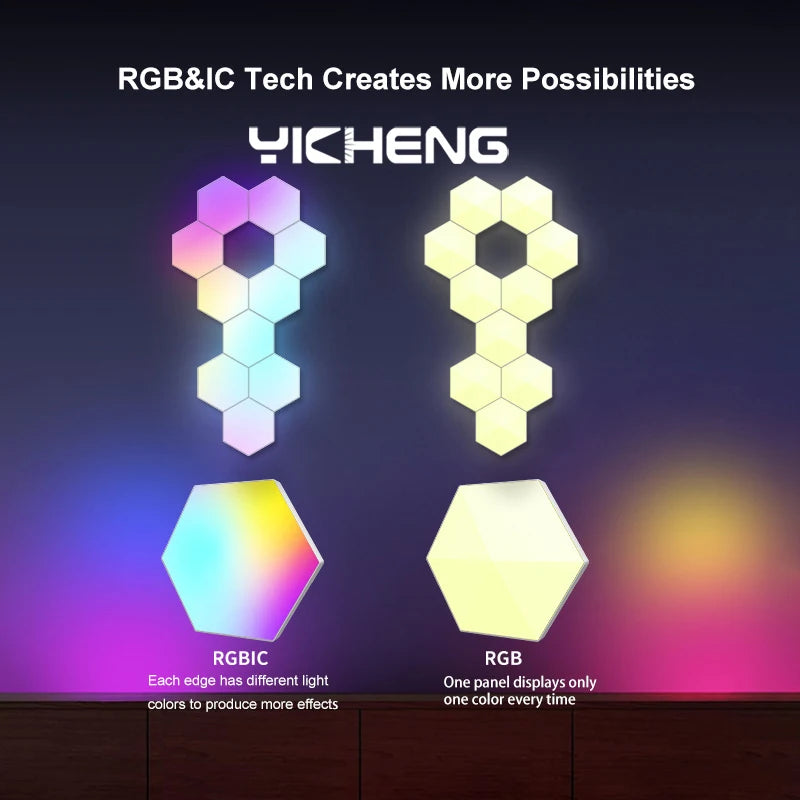 Modern RGBIC LED Wall Lamp Smart APP Voice Control DIY Hexagonal Honeycomb Lights LED Nightlight For Computer Game Room Decor  Amaijoin